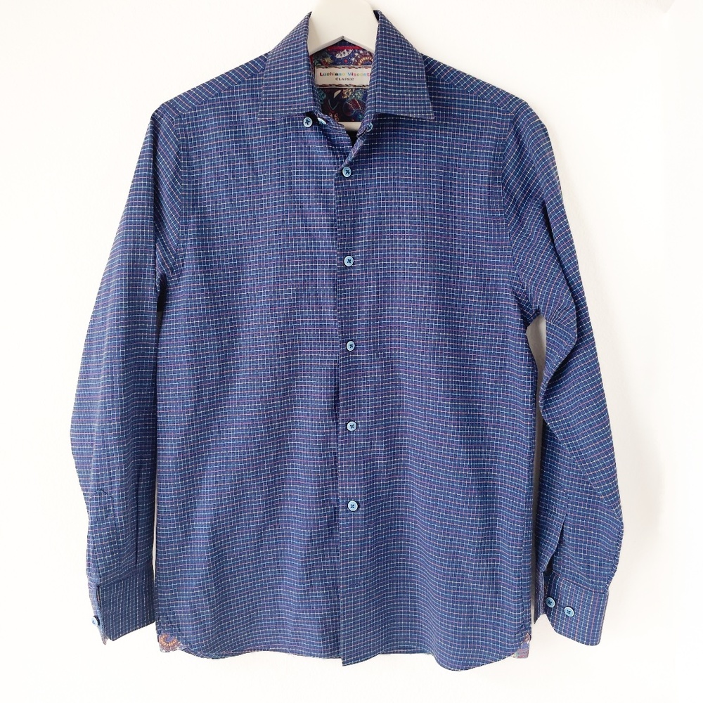 Luchiano Visconti Button Down Shirt Long Sleeve High Quality Blue Boy's Size 16